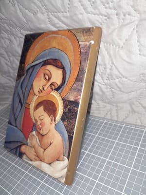 Madonna & Child Virgin Mary Jesus Christ Wood Plaque 4x6 Teresa Kogut AUTHENTIC - Thumbnail 3