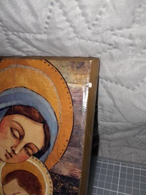 Madonna & Child Virgin Mary Jesus Christ Wood Plaque 4x6 Teresa Kogut AUTHENTIC - Thumbnail 4