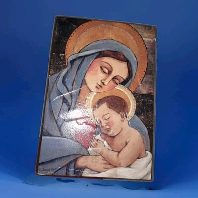 Madonna & Child Virgin Mary Jesus Christ Wood Plaque 4x6 Teresa Kogut AUTHENTIC - Image 1