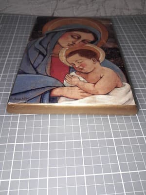 Madonna & Child Virgin Mary Jesus Christ Wood Plaque 4x6 Teresa Kogut AUTHENTIC - Thumbnail 9