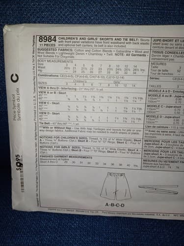 McCall’s 8984 Girls Skorts Pattern 10–14 Preppy 90s Retro School Uniform Uncut - Thumbnail 4