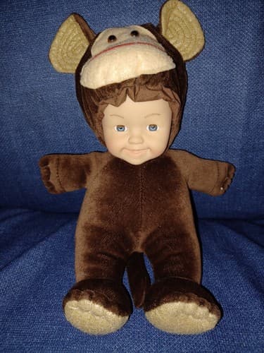 Dolly Pet Brown Monkey 9" Blue Eyes Smiling Baby Plush Kid Connection - Image 1