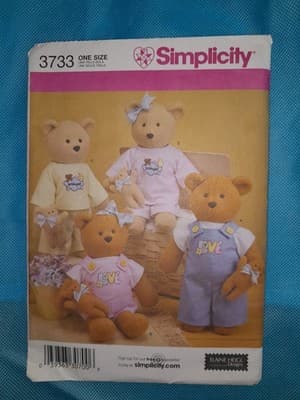 Simplicity 3733 Pattern 5" & 17" Plush Teddy Bear Clothes Overalls Pjs Shirt UC - Thumbnail 2