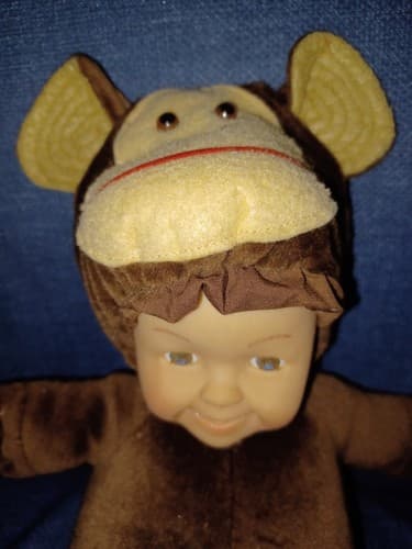 Dolly Pet Brown Monkey 9" Blue Eyes Smiling Baby Plush Kid Connection - Thumbnail 3