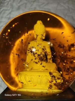 BUDDHA Meditation Snow Globe Gold Flakes Amber Glass Zen Decor 6.5in - Thumbnail 10