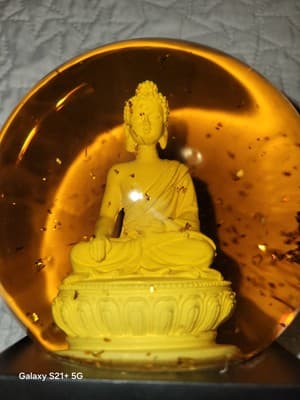 BUDDHA Meditation Snow Globe Gold Flakes Amber Glass Zen Decor 6.5in - Thumbnail 8