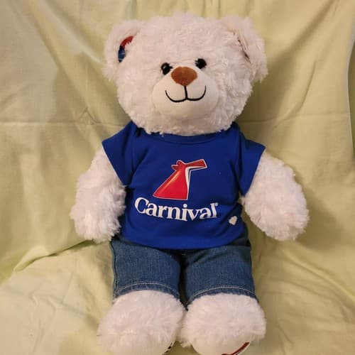 Carnival Cruise Build-A-Bear Plush Teddy Bear White 17" Blue Shirt Jeans Logo - Image 1