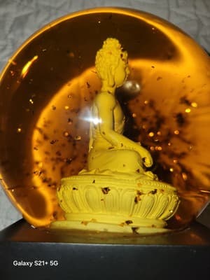 BUDDHA Meditation Snow Globe Gold Flakes Amber Glass Zen Decor 6.5in - Thumbnail 7