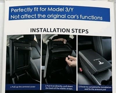 Tesla Model 3Y Center Console Armrest Box Cover White Leather Armrest 13.75x6.75 - Thumbnail 4