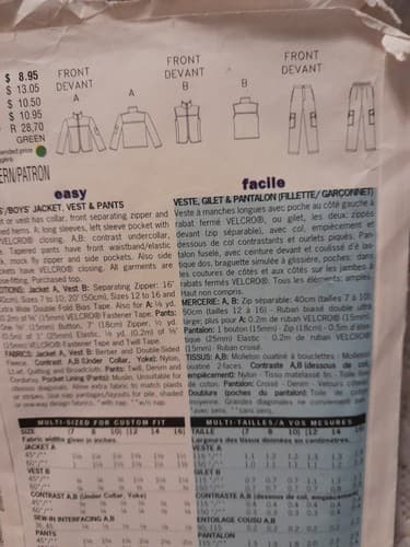 Butterick 6288 Sewing Pattern Boys & Girls Cargo Pants Vest Jacket Size 7 8 10 - Thumbnail 3
