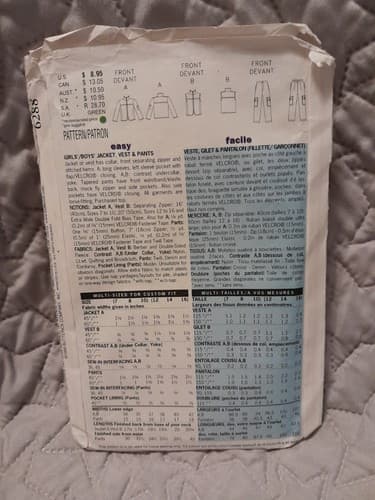 Butterick 6288 Sewing Pattern Boys & Girls Cargo Pants Vest Jacket Size 7 8 10 - Thumbnail 2