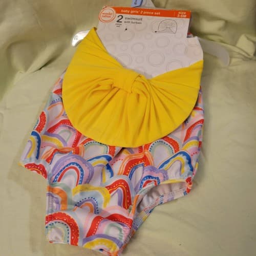 Baby Girls 2-Piece Swimsuit w/ Yellow Turban Size 3-6M Rainbow Wonder Nation NWT - Image 1