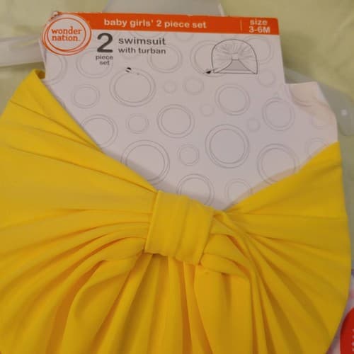 Baby Girls 2-Piece Swimsuit w/ Yellow Turban Size 3-6M Rainbow Wonder Nation NWT - Thumbnail 4