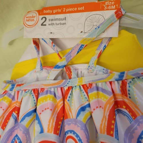 Baby Girls 2-Piece Swimsuit w/ Yellow Turban Size 3-6M Rainbow Wonder Nation NWT - Thumbnail 3