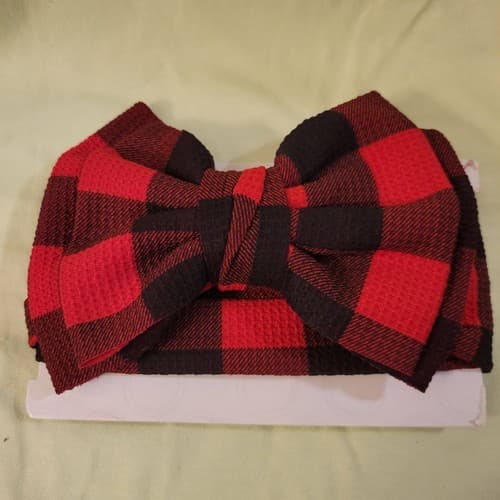 Red Black Buffalo Plaid Giant Hair Bow WN F21 Forever 21 Headwear Accessory - Image 1