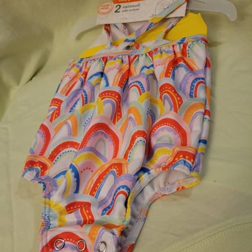 Baby Girls 2-Piece Swimsuit w/ Yellow Turban Size 3-6M Rainbow Wonder Nation NWT - Thumbnail 2