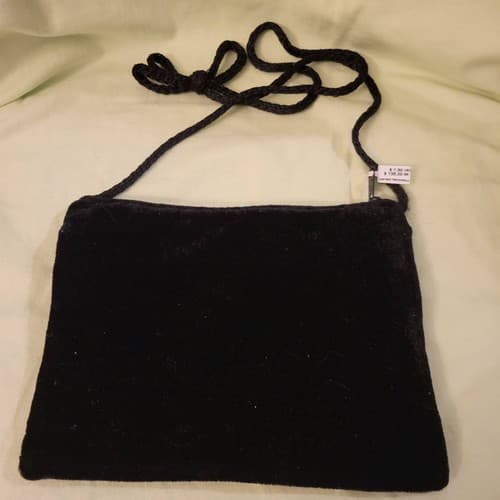 Handmade Guatemala Velvet Crossbody Bag Purse Embroidered Floral Black 7.5"x6" - Thumbnail 5