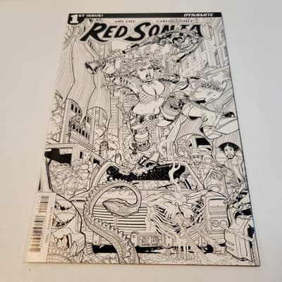Red Sonja #1 2017 B&W Line Art Variant Amy Chu Carlos Gomez Dynamite Key Issue - Thumbnail 2