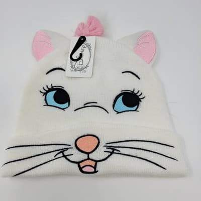 DISNEY MARIE Aristocats Beanie Hat White Pink Bow Knit Cat Ears Womens OS NWT - Image 1