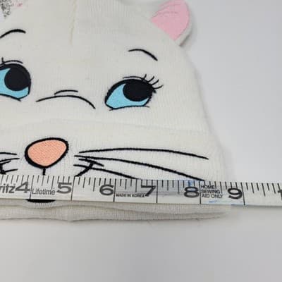 DISNEY MARIE Aristocats Beanie Hat White Pink Bow Knit Cat Ears Womens OS NWT - Thumbnail 6