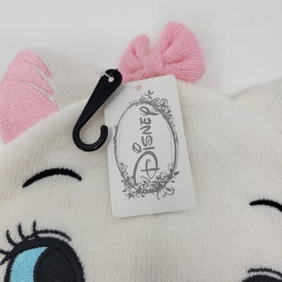 DISNEY MARIE Aristocats Beanie Hat White Pink Bow Knit Cat Ears Womens OS NWT - Thumbnail 4