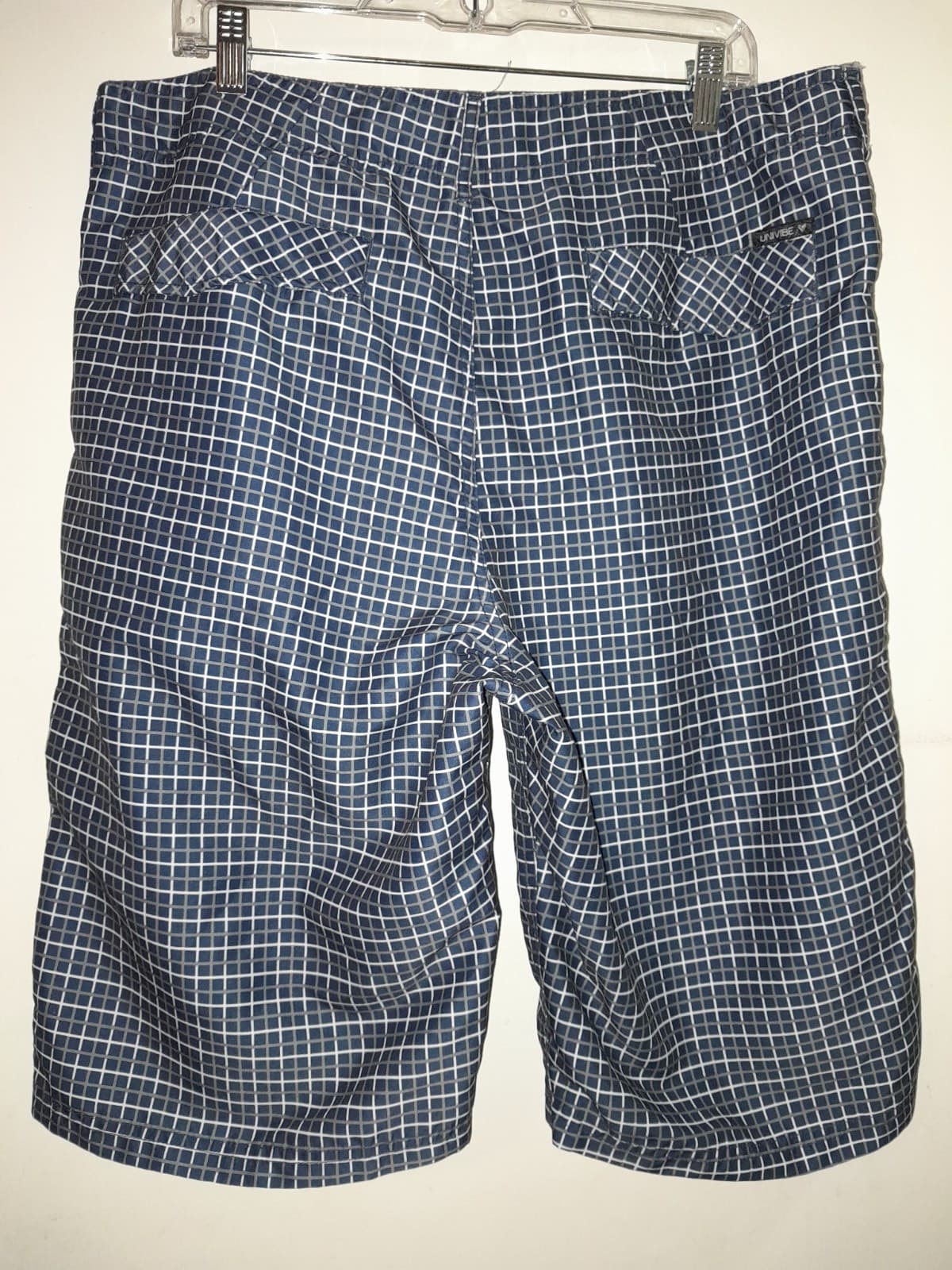 Univibe 38.5" x 12" Blue & White Plaid Tie Front Pocket Boardshorts Size 36 EUC - Thumbnail 4