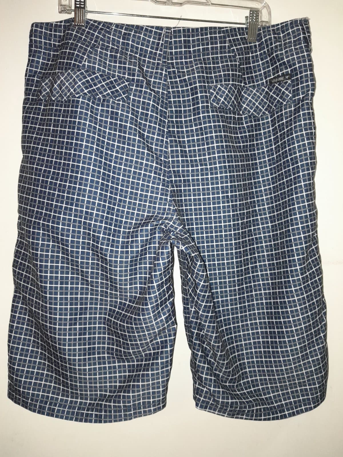 Univibe 38.5" x 12" Blue & White Plaid Tie Front Pocket Boardshorts Size 36 EUC - Thumbnail 3