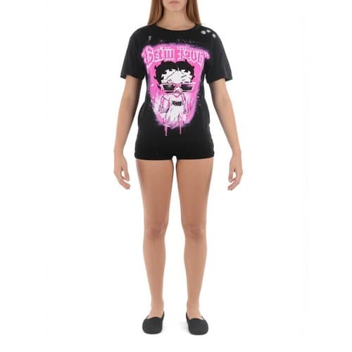 Betty Boop Graphic T-Shirt Black Pink Flames Cartoon Tee Women’s Small - Thumbnail 3