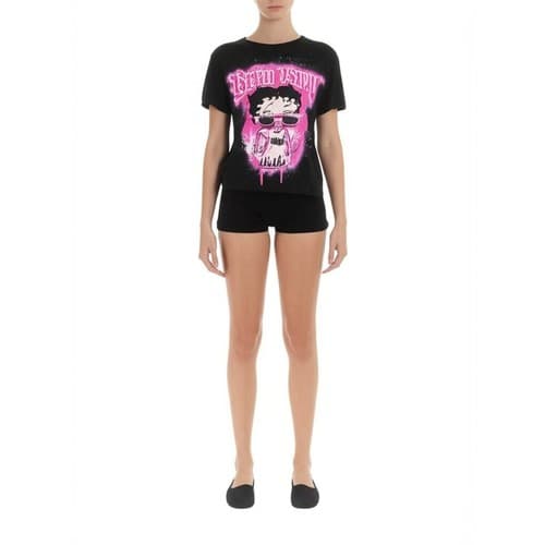 Betty Boop Graphic T-Shirt Black Pink Flames Cartoon Tee Women’s Small - Image 1