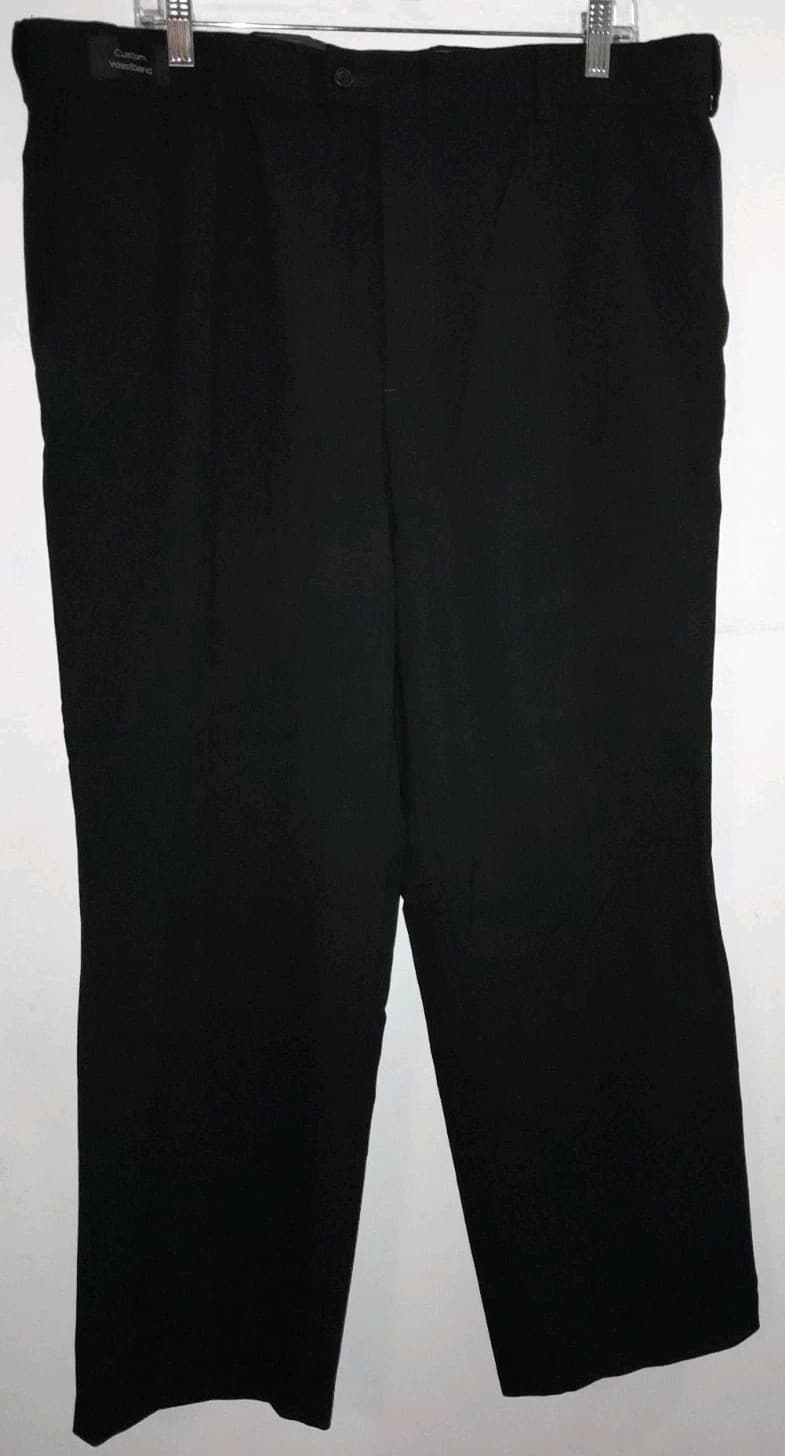 Dockers Premium Classic Fit Pants 38x29 (38x30) Flat Front Polyester Blend Black - Image 1