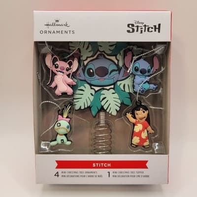 Hallmark Disney Stitch Mini Ornament Set w/ Tree Topper 5pc Christmas Decor NIB - Thumbnail 2
