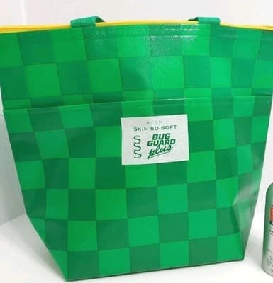 Mine Craft Style Bag Tote Beach Pool Green Checkerboard w Avon Skin So Soft Logo - Image 1