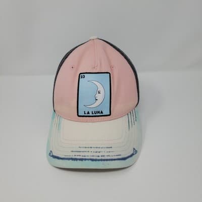 La Luna Moon Mesh Trucker Hat Pink Gray Snapback Loteria Style Adjustable Cap - Thumbnail 2