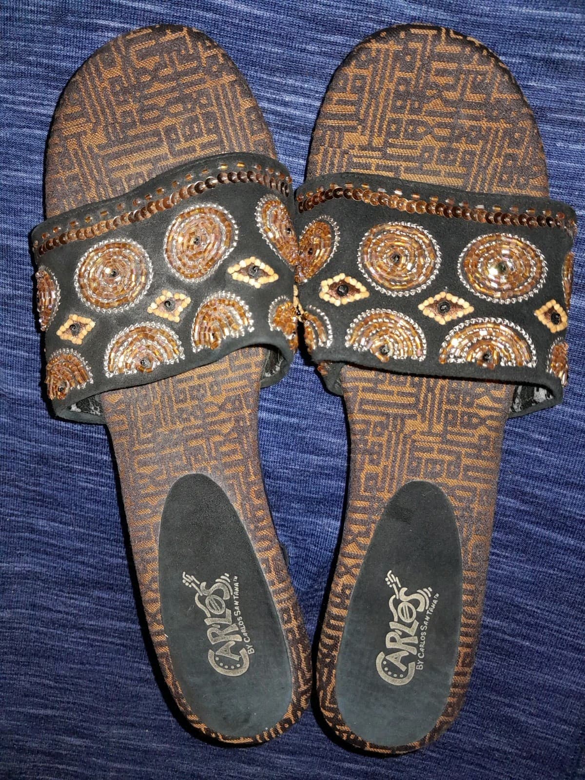 Beaded Design Sequence Trim Sandals Mules Size 10 Carlos By Carlos Santana - Image 1