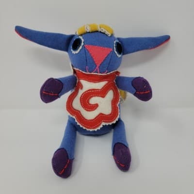 Folk Art Sheep Baby Plush Doll Blue Felt Lamb Embroidered Stuffed Animal - Image 1