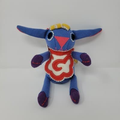Folk Art Sheep Baby Plush Doll Blue Felt Lamb Embroidered Stuffed Animal - Thumbnail 7