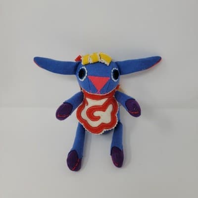 Folk Art Sheep Baby Plush Doll Blue Felt Lamb Embroidered Stuffed Animal - Thumbnail 10