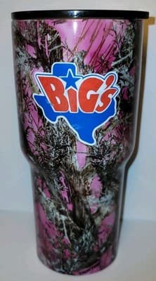 Big’s Texas Pink Camo Travel Tumbler – Buckhead Drinkware 24 oz Stainless Steel - Image 1