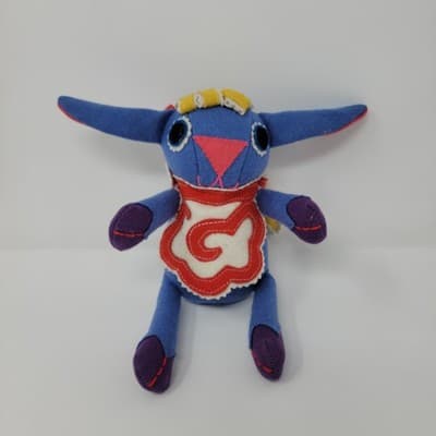 Folk Art Sheep Baby Plush Doll Blue Felt Lamb Embroidered Stuffed Animal - Thumbnail 2