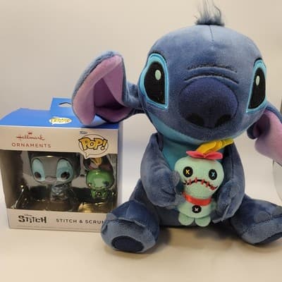 Disney Stitch Plush Hong Kong + Funko Pop Stitch & Scrump Ornaments Bundle FAST - Image 1