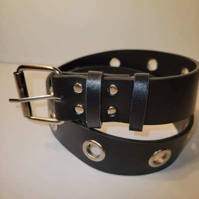 Black Grommet Belt Punk Rock Y2K Metal Buckle Adjustable Unisex Emo - Image 1