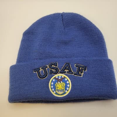 USAF Knit Beanie Hat Blue Embroidered Logo Winter Skull Cap Unisex - Thumbnail 2