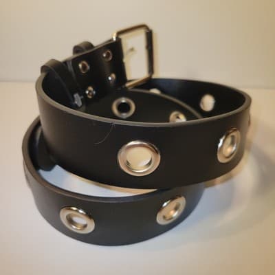 Black Grommet Belt Punk Rock Y2K Metal Buckle Adjustable Unisex Emo - Thumbnail 2