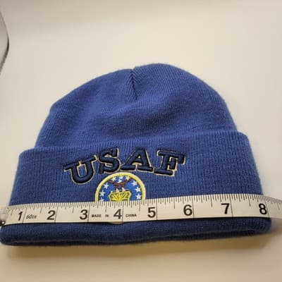 USAF Knit Beanie Hat Blue Embroidered Logo Winter Skull Cap Unisex - Thumbnail 4
