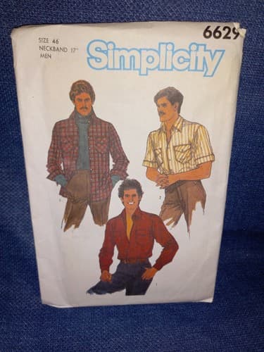 Simplicity 6629 Mens Retro Top-Stitched Shirt Pockets w Flaps Sz 46 Pattern UC - Image 1