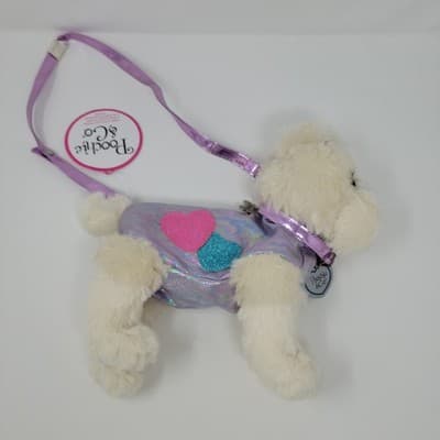 Poochie & Co White Poodle Purse Sequined Dog Tag Collar Pink Leash Bag Crossbody - Thumbnail 3