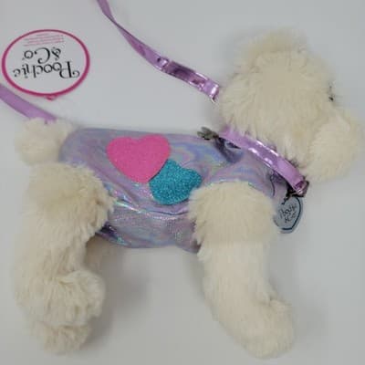 Poochie & Co White Poodle Purse Sequined Dog Tag Collar Pink Leash Bag Crossbody - Thumbnail 4