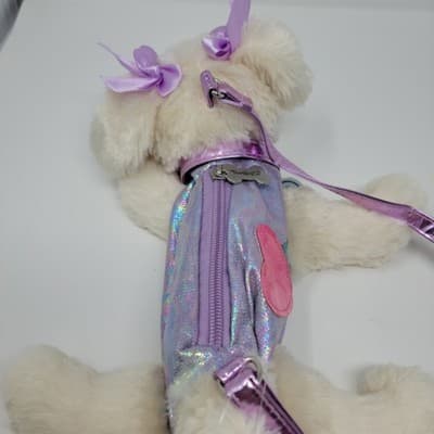 Poochie & Co White Poodle Purse Sequined Dog Tag Collar Pink Leash Bag Crossbody - Thumbnail 9