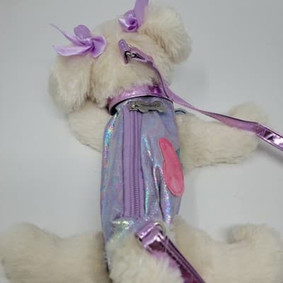 Poochie & Co White Poodle Purse Sequined Dog Tag Collar Pink Leash Bag Crossbody - Thumbnail 10