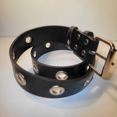 Black Grommet Belt Punk Rock Y2K Metal Buckle Adjustable Unisex Emo - Thumbnail 4